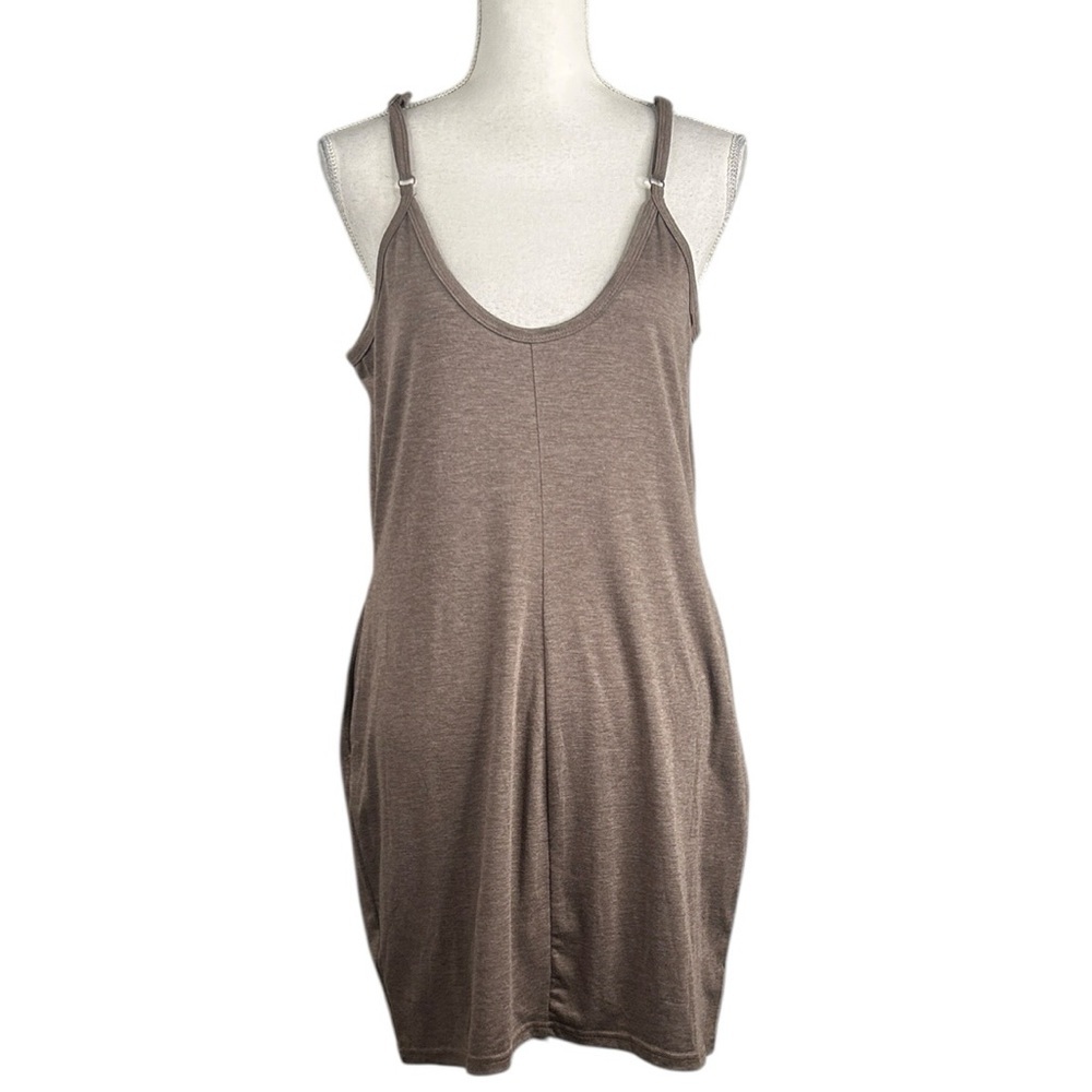Casual Coffee Brown Sleeveless Comfy Strap Dress with Pockets Size Large‎